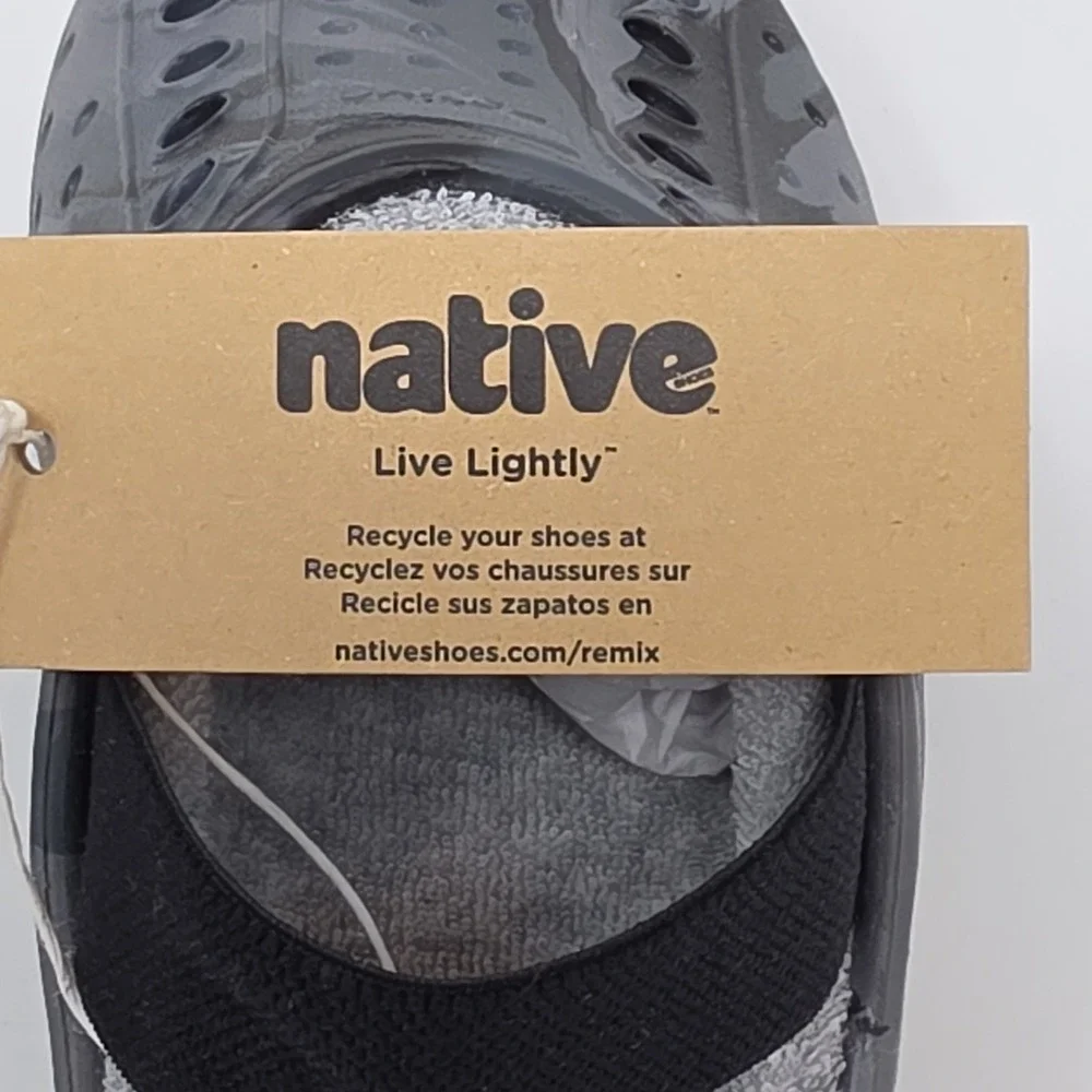 New! Native Jefferson French Terry Toddler Slip On Shoes Grey Black US C6